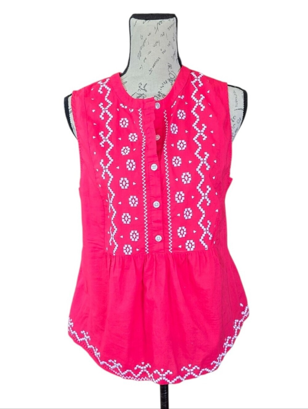Wrangler Retro Red White Floral Western Pattern Sleeveless Blouse L